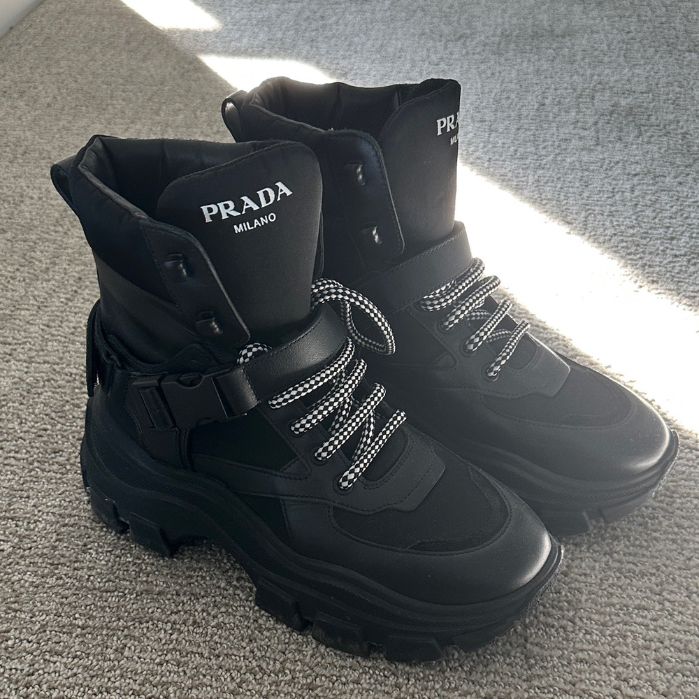 Prada Black High-Top Lace-Up Boots